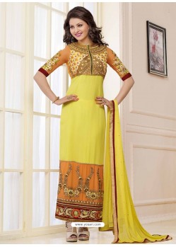 Yellow and Orange Georgette Churidar Suit