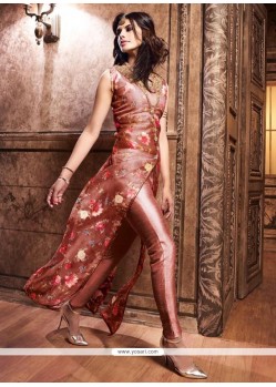 Modest Art Silk Rust Pant Style Suit