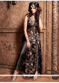 Majesty Resham Work Art Silk Black Pant Style Suit