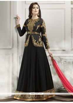 Dazzling Lace Work Black Designer Floor Length Suit