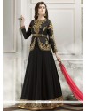 Dazzling Lace Work Black Designer Floor Length Suit