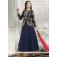 Wonderous Navy Blue Embroidered Work Designer Floor Length Suit