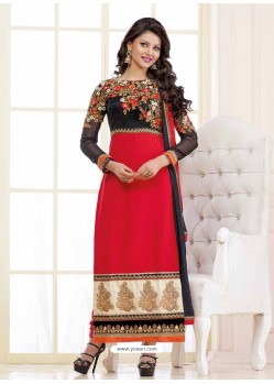 Red And Black Georgette Churidar Suit