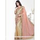 Capricious Embroidered Work Beige And Pink Designer Traditional Saree