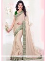Celestial Faux Georgette Beige And Green Cut Work Traditional Designer Saree