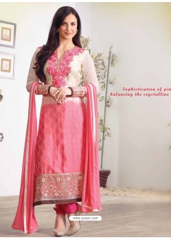 Pink Zari Work Churidar Suit