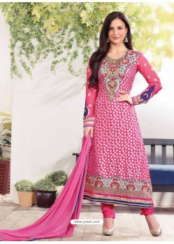 Pretty Pink Zari Work Churidar Suit