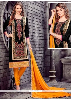 Integral Black And Yellow Embroidered Work Churidar Designer Suit