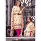 Sightly Cotton Cream And Hot Pink Embroidered Work Churidar Designer Suit