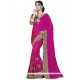 Trendy Hot Pink Embroidered Work Chiffon Satin Classic Saree