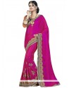 Trendy Hot Pink Embroidered Work Chiffon Satin Classic Saree