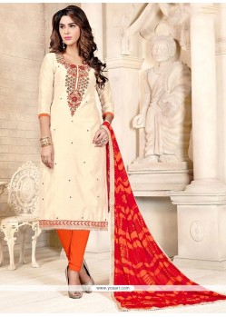 Renowned Lace Work White Chanderi Cotton Churidar Suit