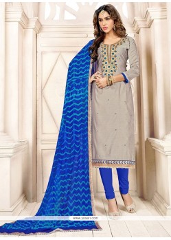 Fetching Chanderi Cotton Embroidered Work Churidar Suit