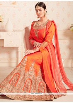 Ayesha Takia Orange Banarasi Silk Long Choli Lehenga