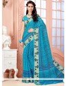 Sightly Cotton Blue Print Work Casual Saree