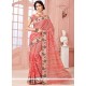 Exuberant Print Work Peach Casual Saree