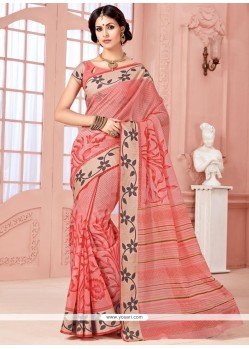 Exuberant Print Work Peach Casual Saree