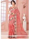 Exuberant Print Work Peach Casual Saree