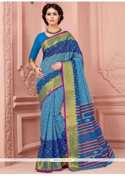 Print Cotton Casual Saree In Blue