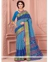 Print Cotton Casual Saree In Blue