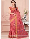 Rose Pink Print Work Cotton Casual Saree