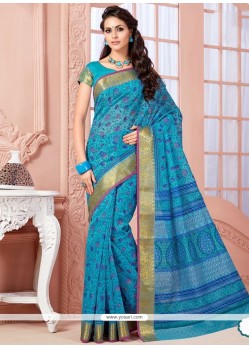 Mystical Blue Print Work Casual Saree