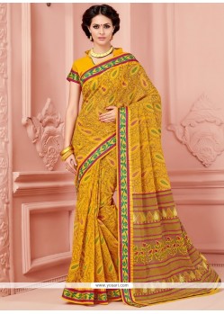 Perfect Print Work Mustard Casual Saree