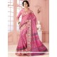 Delectable Pink Print Work Cotton Casual Saree