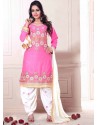 Pink And White Cotton Punjabi Patiala Suit