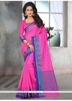 Conspicuous Cotton Silk Pink Patch Border Work Classic Saree