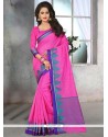 Conspicuous Cotton Silk Pink Patch Border Work Classic Saree