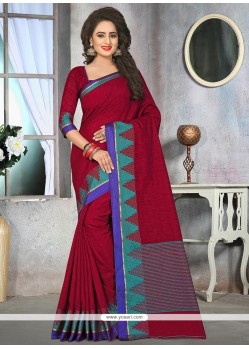 Absorbing Cotton Silk Maroon Patch Border Work Traditional Saree