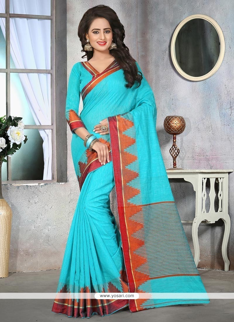 Buy Dignified Cotton Silk Blue Classic Saree | Designer Sarees