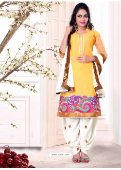 Yellow And White Cotton Punjabi Patiala Suit