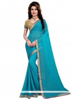 Embroidered Fancy Fabric Classic Designer Saree In Turquoise