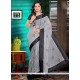 Flawless Grey Embroidered Work Net Saree