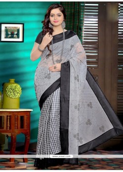 Flawless Grey Embroidered Work Net Saree