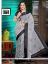 Flawless Grey Embroidered Work Net Saree