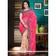 Ethnic Embroidered Work Pink Net Classic Designer Saree