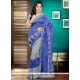 Blue And Grey Embroidered Work Net Saree