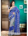 Blue And Grey Embroidered Work Net Saree