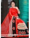 Superlative Net Red Embroidered Work Classic Designer Saree