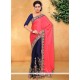 Tiptop Embroidered Work Navy Blue And Rose Pink Half N Half Designer Saree