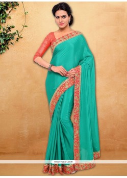 Dignified Faux Chiffon Sea Green Saree