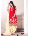 Red And Cream Cotton Punjabi Suit