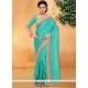 Girlish Faux Chiffon Turquoise Embroidered Work Classic Designer Saree