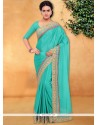 Girlish Faux Chiffon Turquoise Embroidered Work Classic Designer Saree