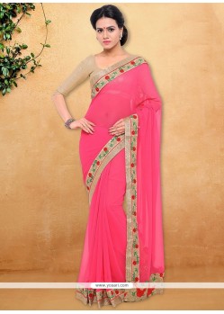 Masterly Pink Patch Border Work Designer Saree