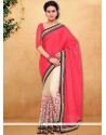 Mesmeric Embroidered Work Beige And Rose Pink Half N Half Saree