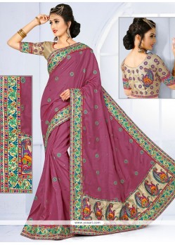 Brilliant Purple Patch Border Work Traditional Saree